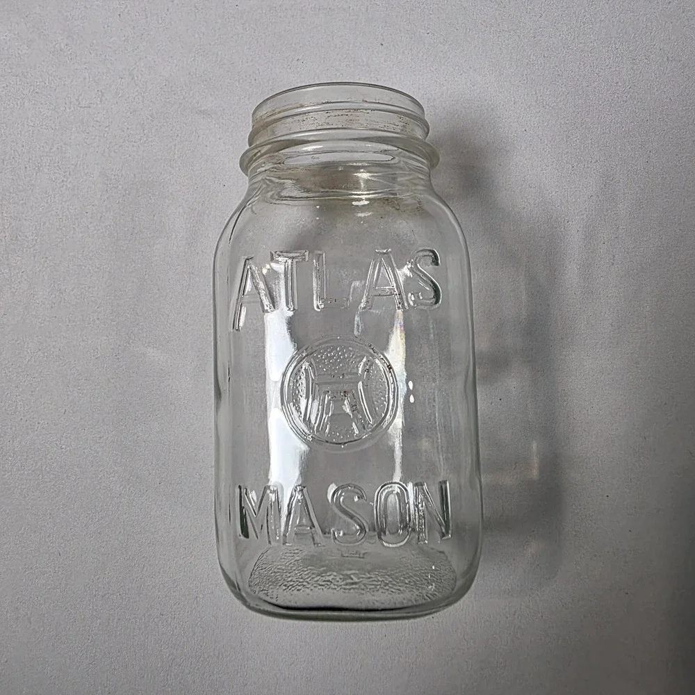 Atlas Hazel Mason Jar Vintage Embossed Glass H Over A Strong Shoulder 1 Qt Mason